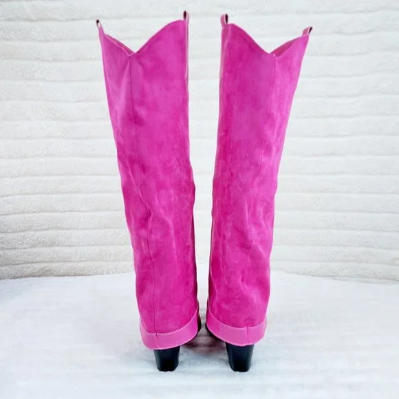 Branded Fuchsia Pink Skirted Fold Over Western Shark  Knee High Cowgirl Boots - Picture 4 of 11